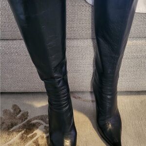 Jimmy Choo black leather knee high boots